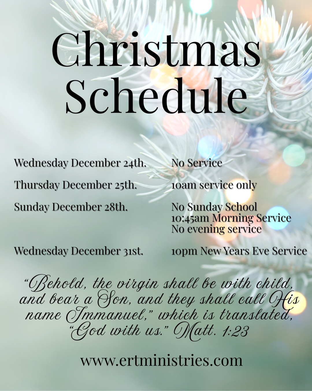 Christmas Holiday Schedule